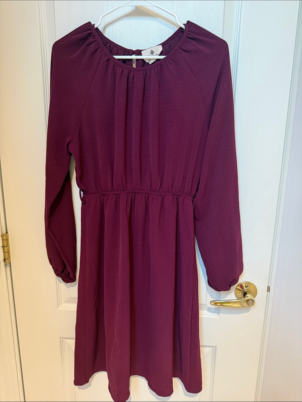 Women’s Long Sleeve Elastic Waist Dress - Plum
